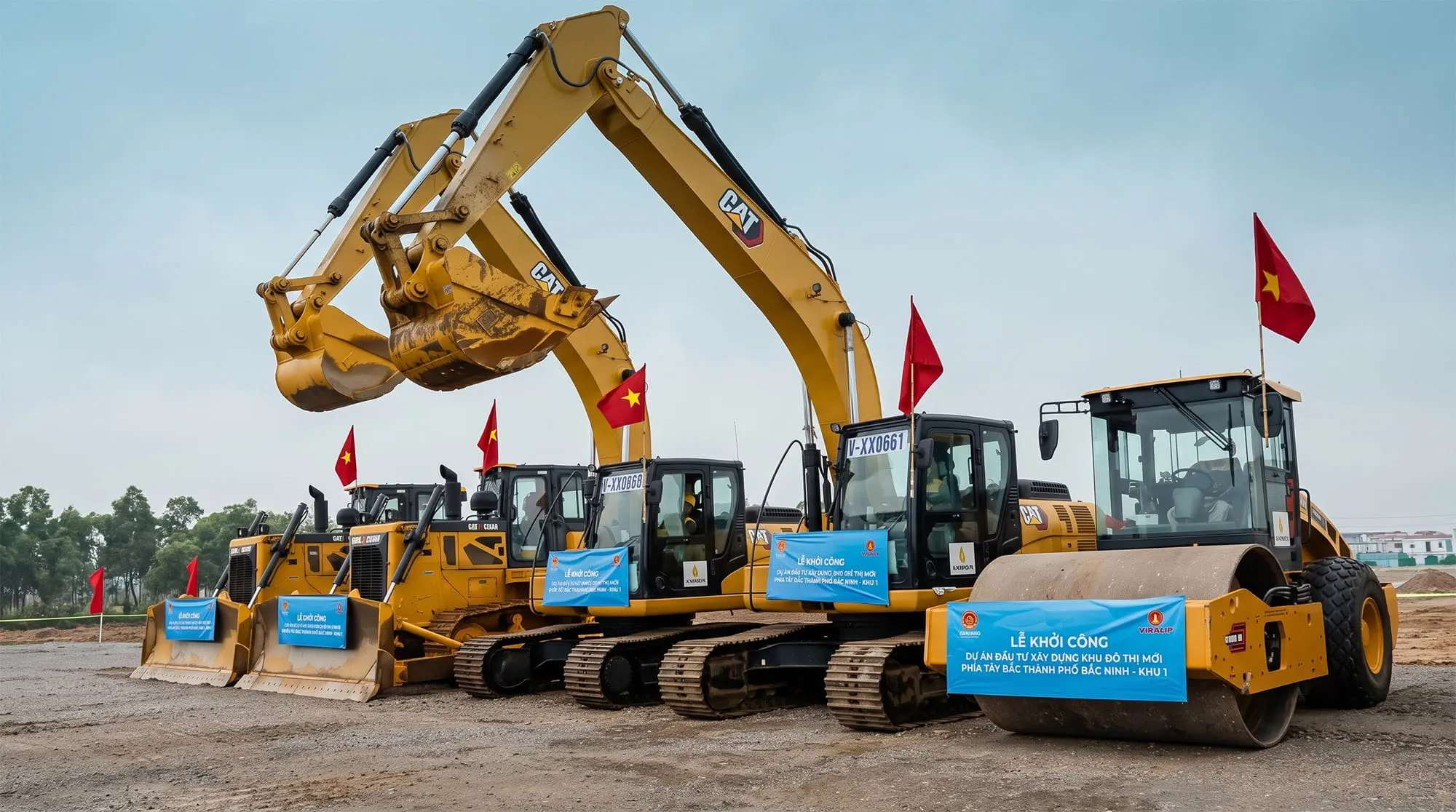Máy móc thiết bị chuẩn bị khởi công dự án Vinhomes Bắc Hồng