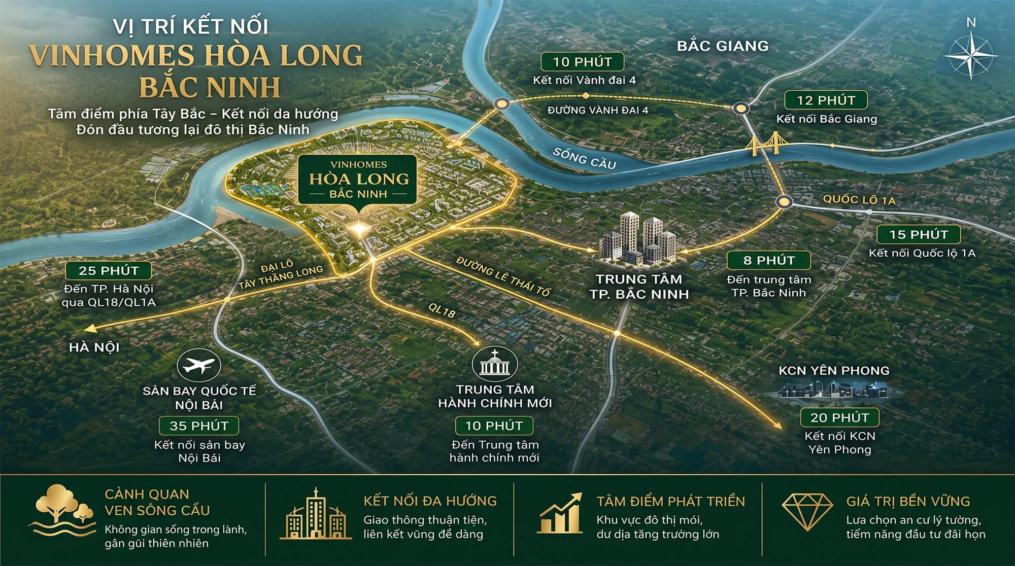 Bản đồ vị trí Vinhomes Bắc Hồng trên bán đảo Hòa Long